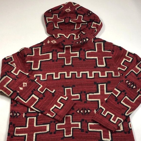 Denim & Supply Ralph Lauren Hooded Cotton Southwestern Cross Red Sweater Large - Picture 7 of 8